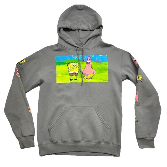 Spongebob Squarepants Sweatshirt Hoodie Unisex Size Small Gray Nickelodeon - Picture 1 of 7